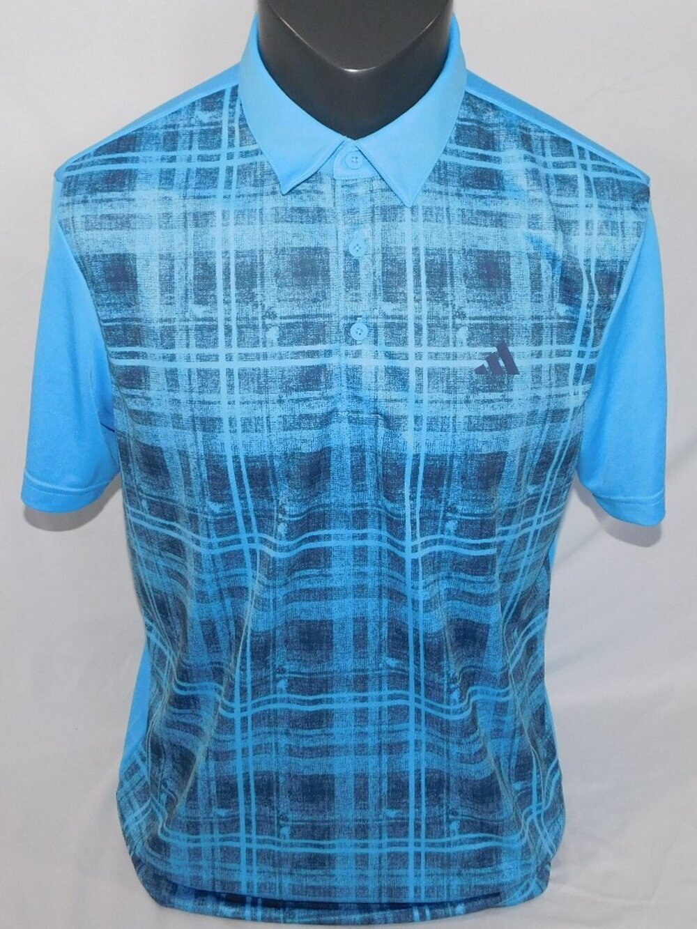 Adidas Blue plaid Patterned Golf performance Polo Shirt Mens M